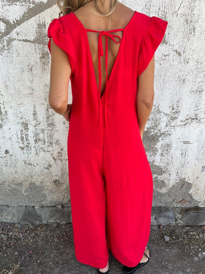 Emma-Leopard Print V-Neck Jumpsuit