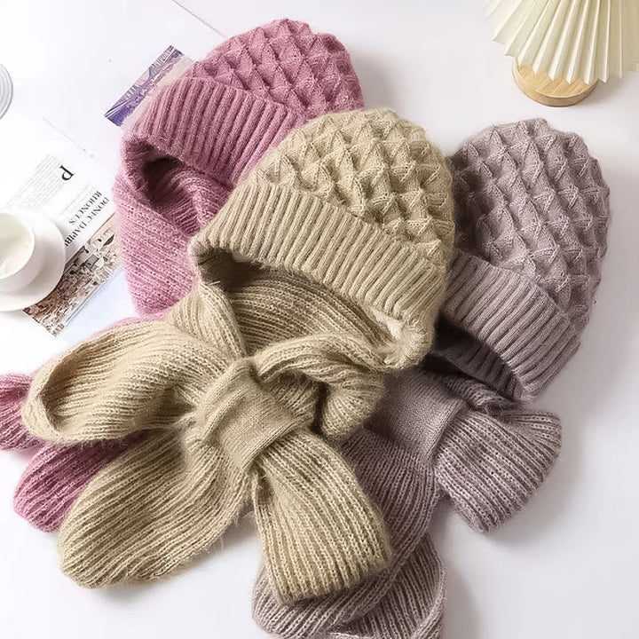 Fleece-lined windproof hat and scarf with integrated ear protection