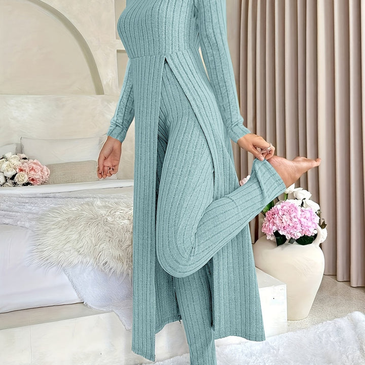 Rochy-Ribbed Long-sleeved Top and Bottom