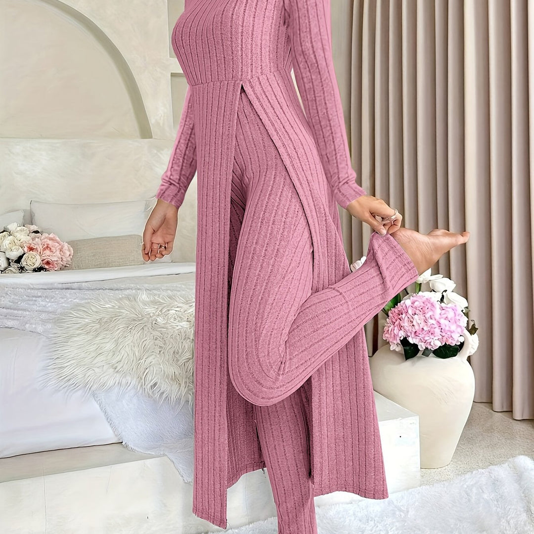 Rochy-Ribbed Long-sleeved Top and Bottom