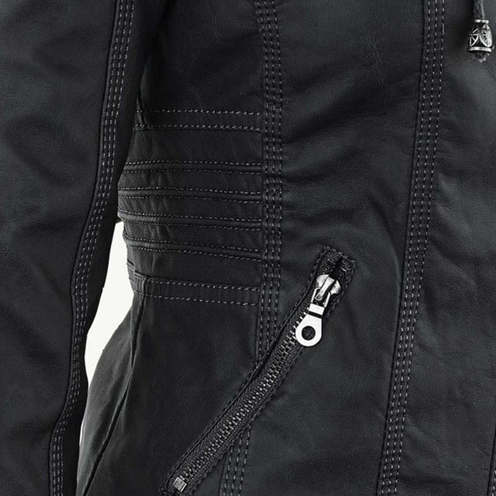Pia | Modern leather jacket with hood