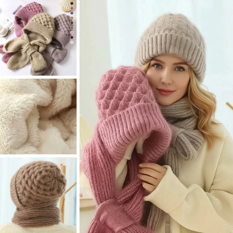 Fleece-lined windproof hat and scarf with integrated ear protection