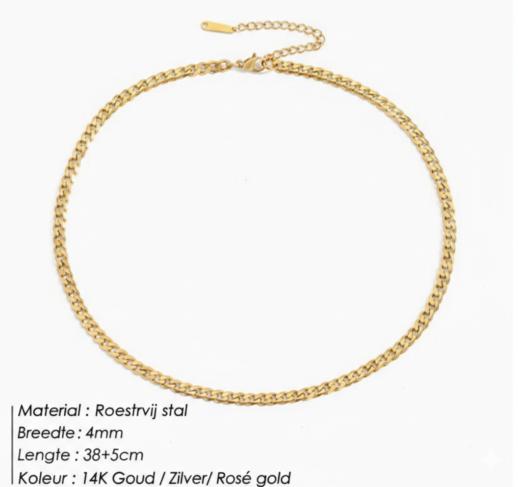 Necklace with flat links and edge chain | Gold