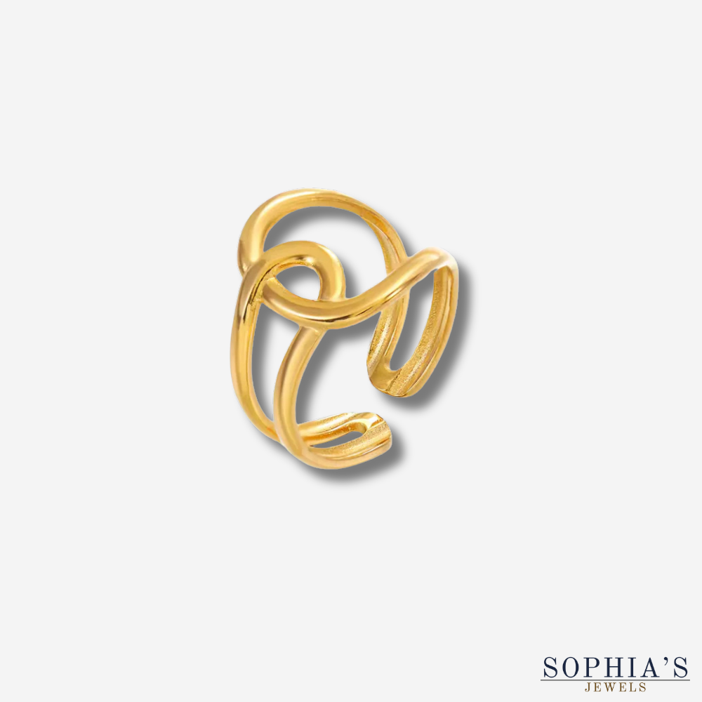 Golden modern ring with irregular circles