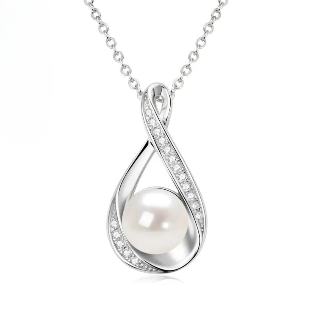Golden infinity pendant with freshwater pearl