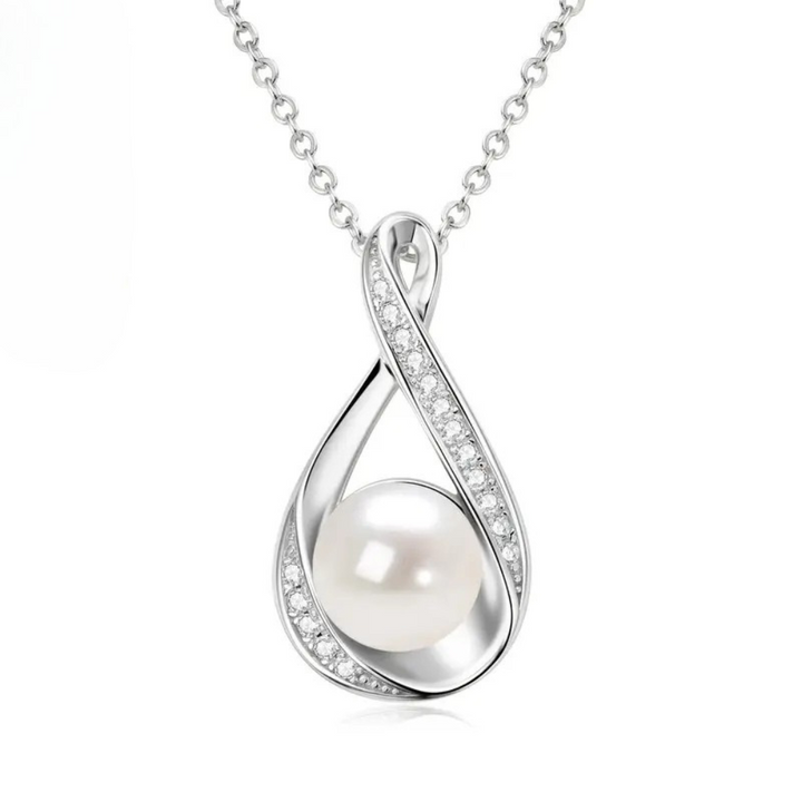 Golden infinity pendant with freshwater pearl