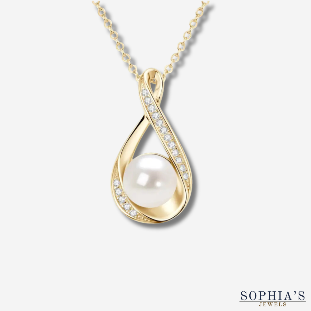 Golden infinity pendant with freshwater pearl