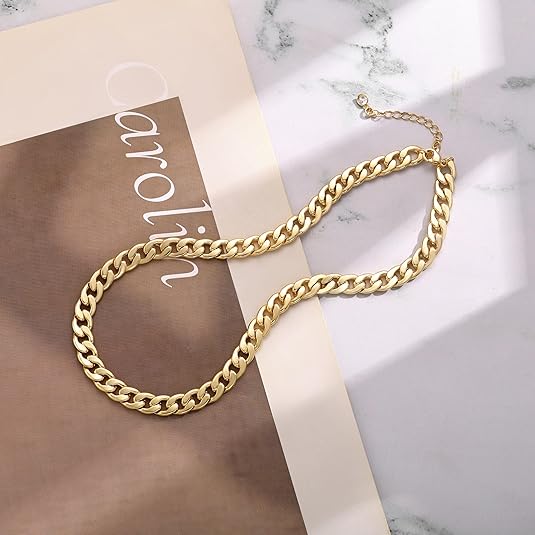 Necklace with Raw Cuban Link Pattern | Gold