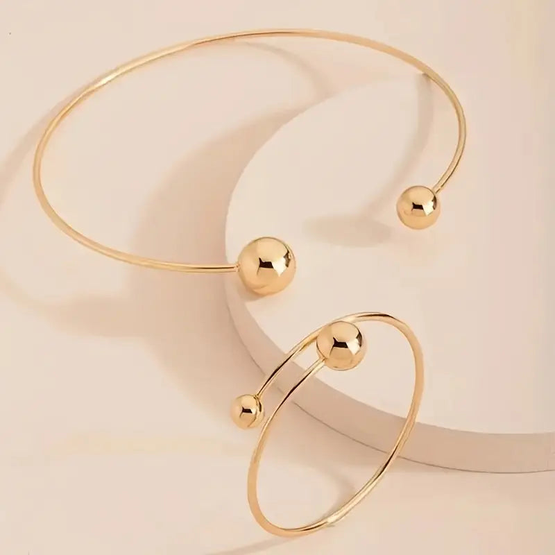 Minimalist, glowing collar and cuff bracelet set | Gold