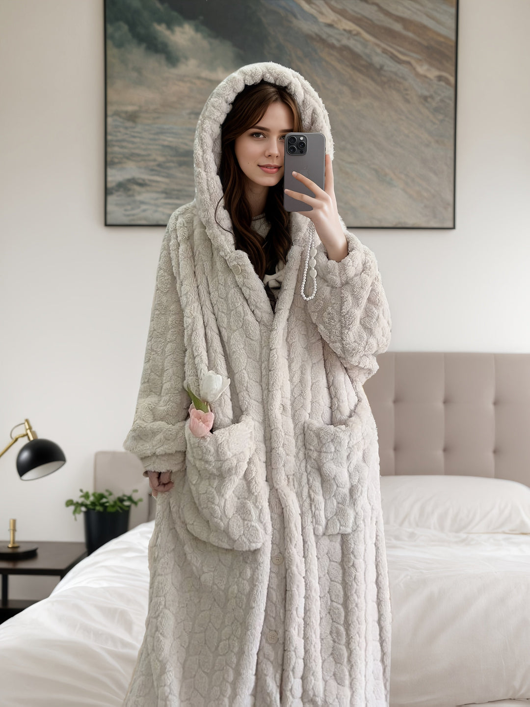 Lucy™ - Cozy Coral Fleece Hooded Robe