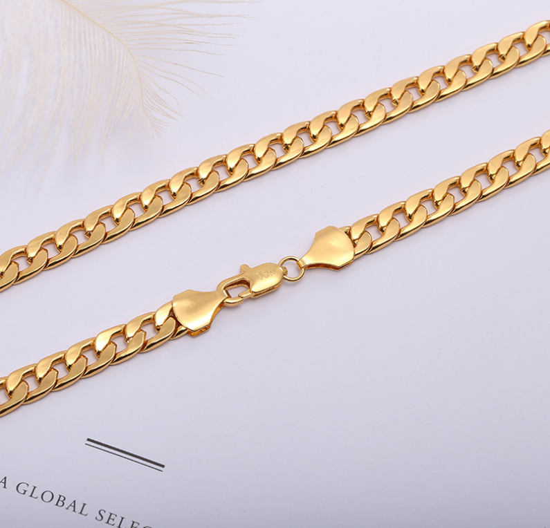 Necklace with flat links and edge chain | Gold