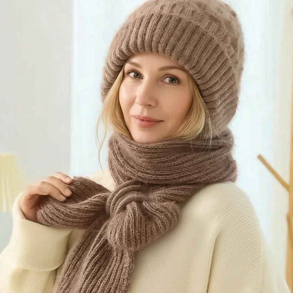 Fleece-lined windproof hat and scarf with integrated ear protection