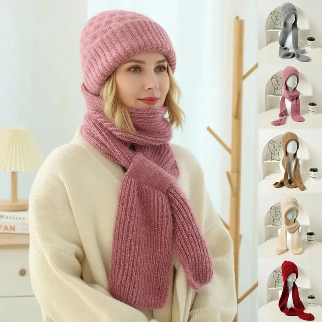 Fleece-lined windproof hat and scarf with integrated ear protection