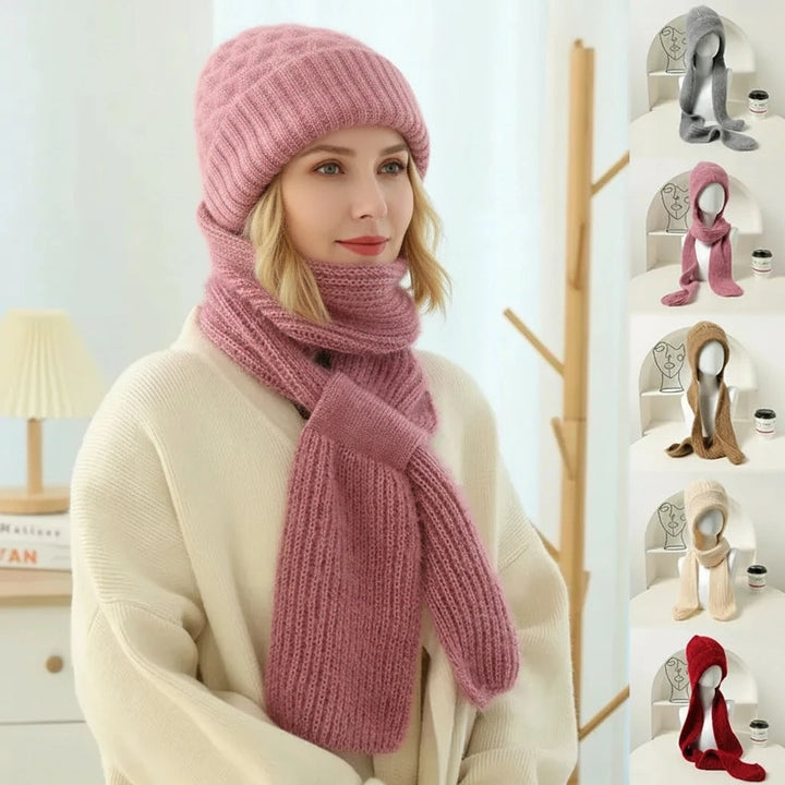 Fleece-lined windproof hat and scarf with integrated ear protection