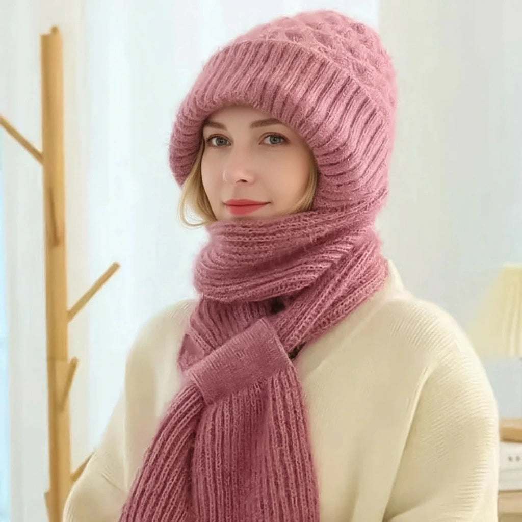 Fleece-lined windproof hat and scarf with integrated ear protection